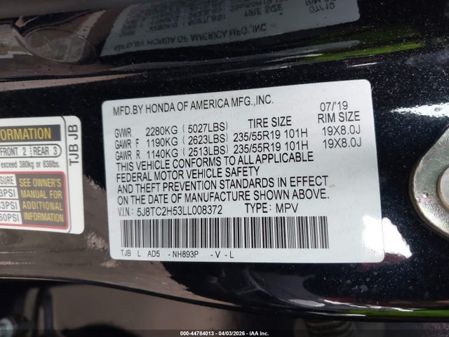 Aukcja sprzedaży 2020 Acura Rdx Technology Package, vin: 5J8TC2H53LL008372, numer aukcji: 44784013