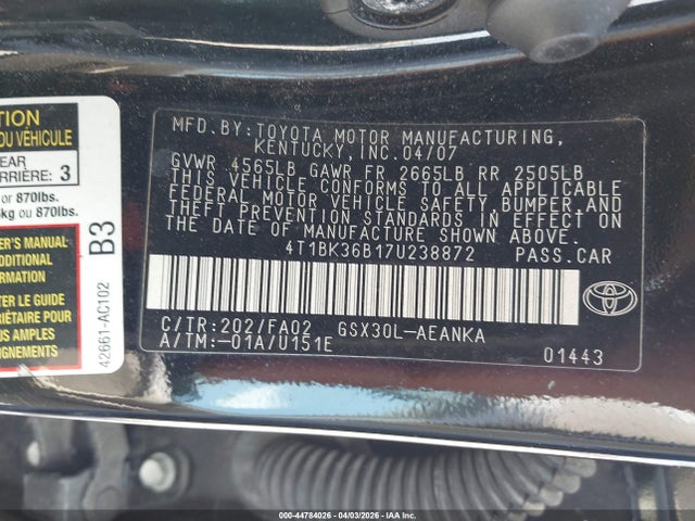 2007 TOYOTA AVALON 4T1BK36B17U238872 Photo 8