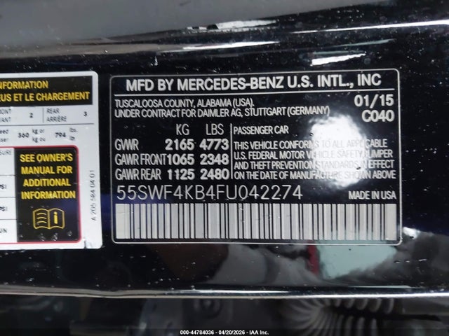 Продажа на аукционе авто 2015 Mercedes-benz C 300 Luxury 4matic, vin: 55SWF4KB4FU042274, номер лота: 44784036