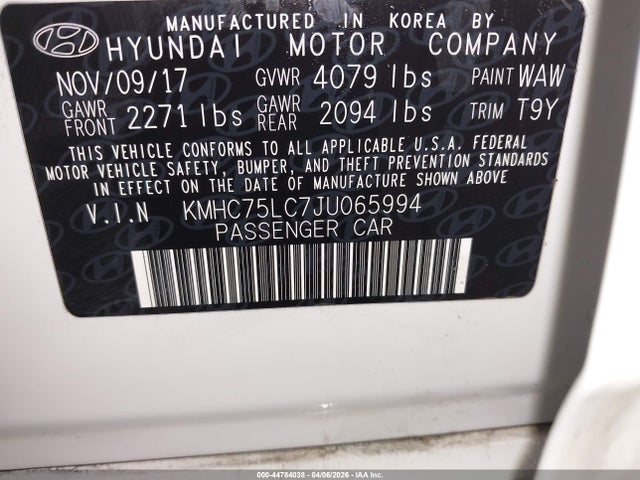 Продажа на аукционе авто 2018 Hyundai Ioniq Hybrid Sel, vin: KMHC75LC7JU065994, номер лота: 44784038