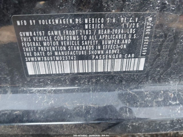 Aukcja sprzedaży 2026 Volkswagen Jetta S, vin: 3VW5W7BU9TM023742, numer aukcji: 44784042