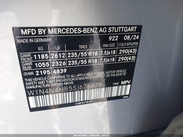 44784064 :رقم المزاد ، W1N4N4HB5SJ676370 vin ، 2025 Mercedes-benz Gla 250 4matic مزاد بيع