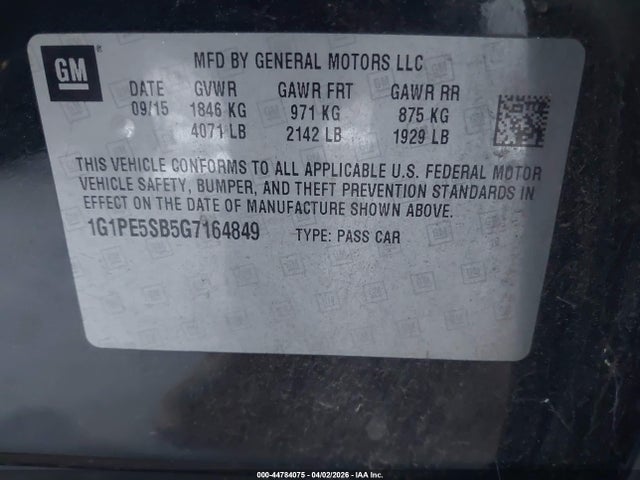 1G1PE5SB5G7164849 Chevrolet Cruze Limited 1lt Auto