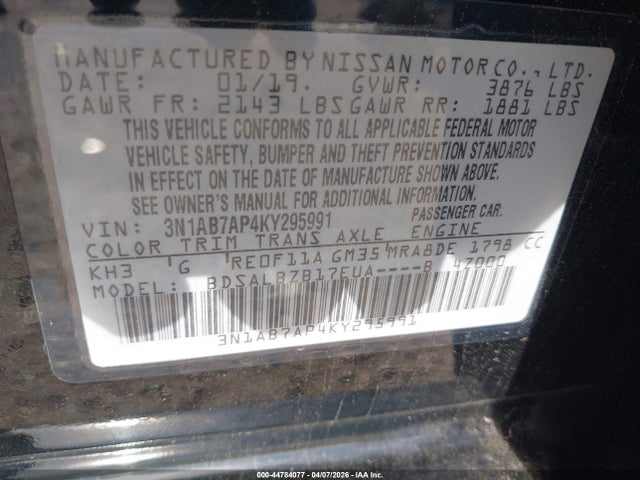 Nissan SENTRA S 2019 3N1AB7AP4KY295991 Image 9