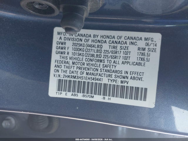 44784080 :رقم المزاد ، 2HKRM3H51EH549441 vin ، 2014 Honda Cr-v Ex مزاد بيع