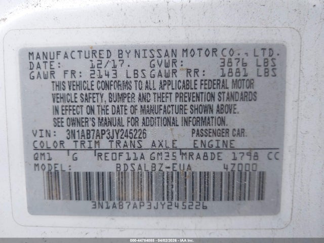 3N1AB7AP3JY245226 Nissan SENTRA S