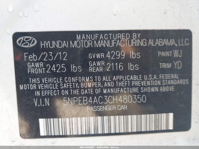 2012 HYUNDAI SONATA 5NPEB4AC3CH480350 Photo 8