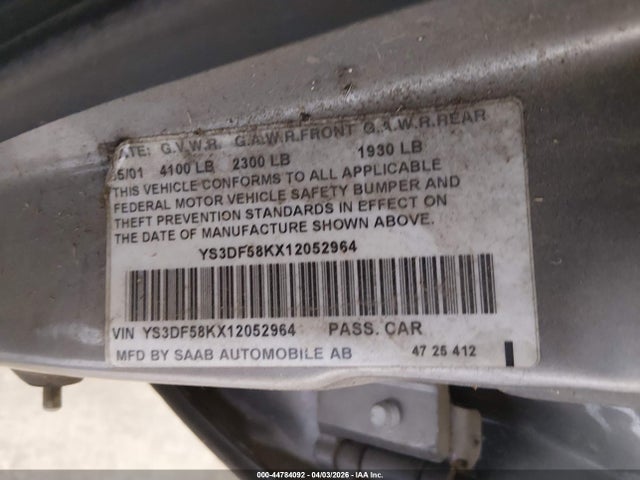 2001 SAAB 9-3 YS3DF58KX12052964 Photo 8