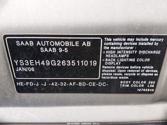 2006 SAAB 9-5 YS3EH49G263511019 Photo 8