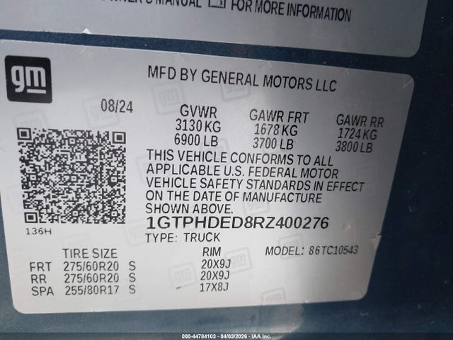 44784103 :رقم المزاد ، 1GTPHDED8RZ400276 vin ، 2024 Gmc Sierra 1500 2wd  Short Box Slt مزاد بيع
