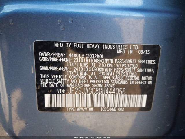 Продаж на аукціоні авто 2016 Subaru Forester 2.5i Premium, vin: JF2SJAGC8GH444056, номер лоту: 44784138