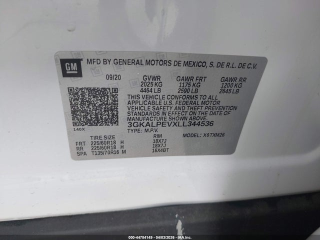 Aukcja sprzedaży 2020 Gmc Terrain Fwd Slt, vin: 3GKALPEVXLL344536, numer aukcji: 44784149