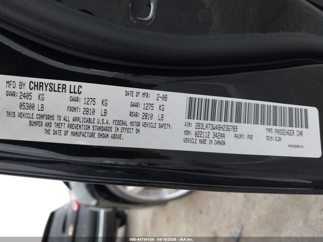 44784159 :رقم المزاد ، 2B3LA73W48H236789 vin ، 2008 Dodge Charger Srt8 مزاد بيع