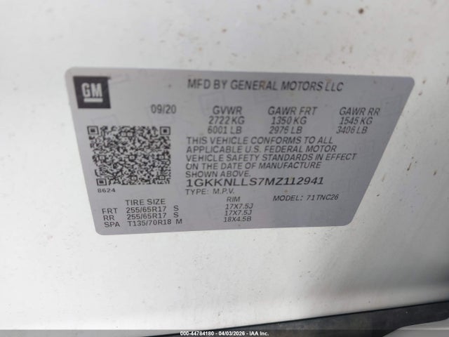 Aukcja sprzedaży 2021 Gmc Acadia Awd At4, vin: 1GKKNLLS7MZ112941, numer aukcji: 44784180