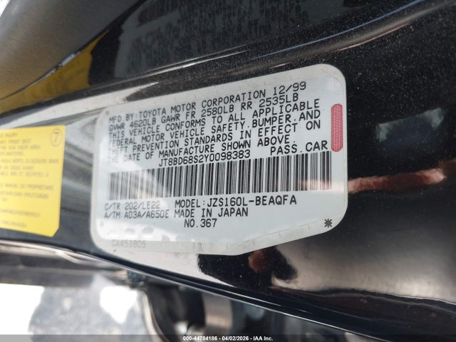 Aukcja sprzedaży 2000 Lexus Gs 300, vin: JT8BD68S2Y0098383, numer aukcji: 44784186