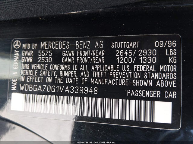 Продажа на аукционе авто 1997 Mercedes-benz S 500, vin: WDBGA70G1VA339948, номер лота: 44784195