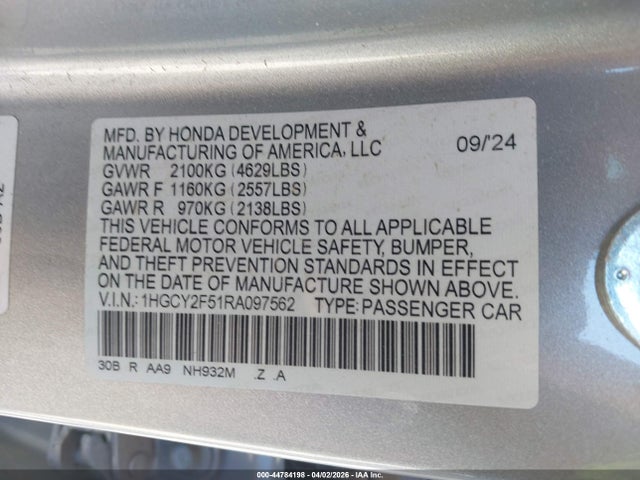 1HGCY2F51RA097562 Honda Accord Hybrid Sport