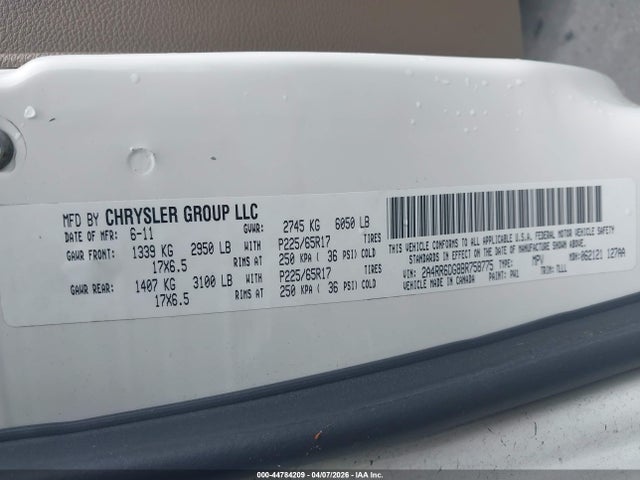 Продаж на аукціоні авто 2011 Chrysler Town & Country Limited, vin: 2A4RR6DG8BR758775, номер лоту: 44784209