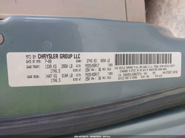 Продажа на аукционе авто 2009 Chrysler Town & Country Touring, vin: 2A8HR54109R675741, номер лота: 44784215