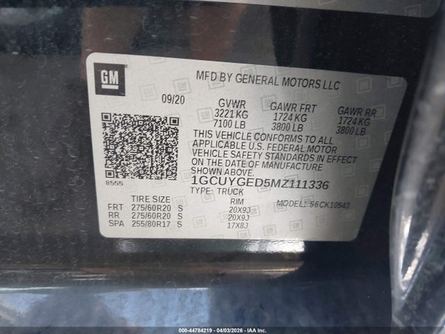 Продажа на аукционе авто 2021 Chevrolet Silverado 1500 4wd  Short Bed Ltz, vin: 1GCUYGED5MZ111336, номер лота: 44784219