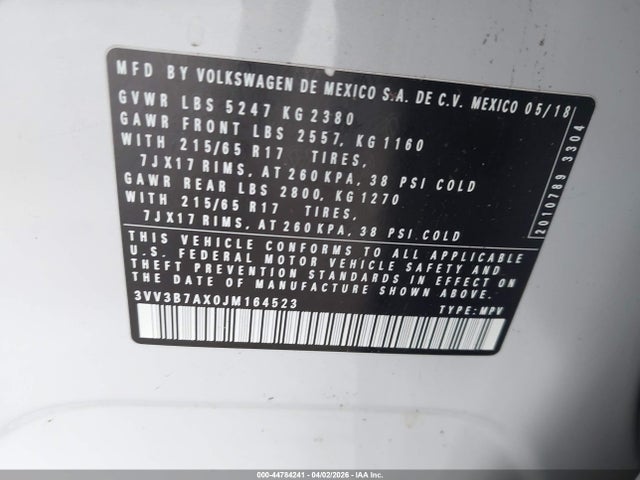 2018 VOLKSWAGEN TIGUAN 3VV3B7AX0JM164523 Photo 8
