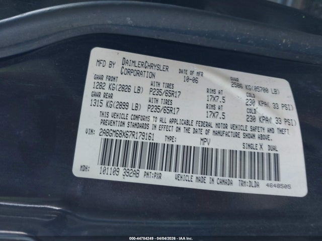 Aukcja sprzedaży 2007 Chrysler Pacifica Touring, vin: 2A8GM68X67R179161, numer aukcji: 44784249