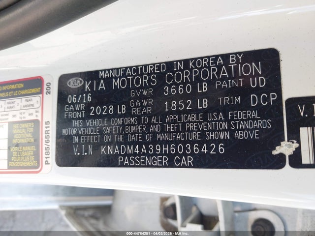 KNADM4A39H6036426 KIA RIO LX