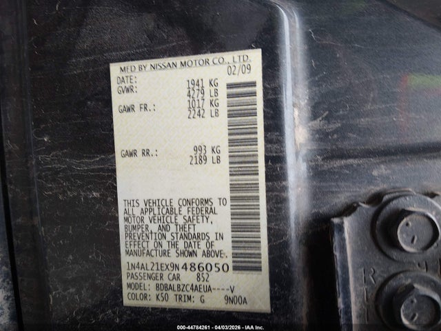 44784261 :رقم المزاد ، 1N4AL21EX9N486050 vin ، 2009 Nissan Altima 2.5 S مزاد بيع