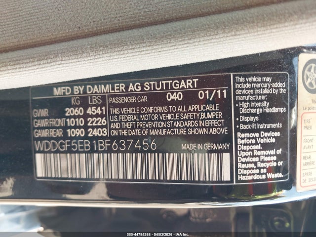 44784268 :رقم المزاد ، WDDGF5EB1BF637456 vin ، 2011 Mercedes-benz C 300 Luxury مزاد بيع