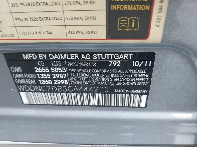 Продаж на аукціоні авто 2012 Mercedes-benz S 550, vin: WDDNG7DB3CA444225, номер лоту: 44784278