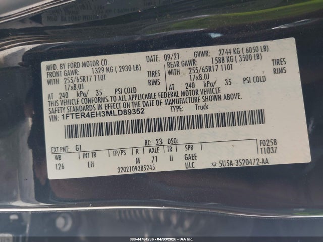 Ford Ranger Xlt 2021 1FTER4EH3MLD89352 Image 9