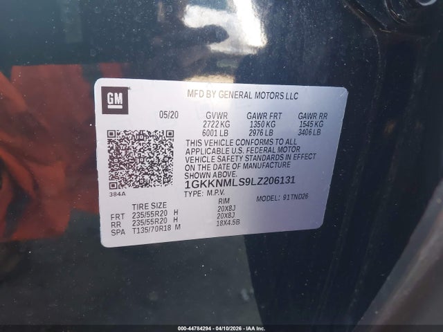 Aukcja sprzedaży 2020 Gmc Acadia Fwd Slt, vin: 1GKKNMLS9LZ206131, numer aukcji: 44784294