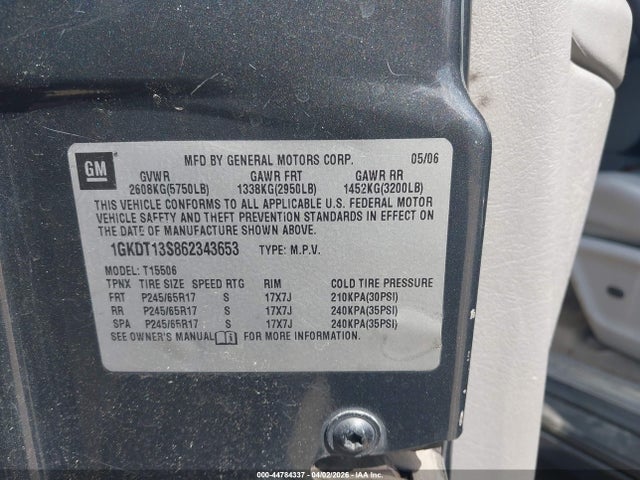 Продажа на аукционе авто 2006 Gmc Envoy Slt, vin: 1GKDT13S862343653, номер лота: 44784337