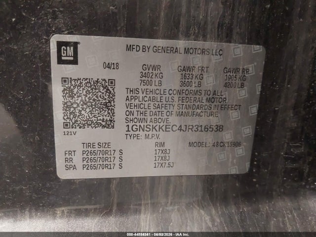 2018 CHEVROLET SUBURBAN 1GNSKKEC4JR316538 Photo 8