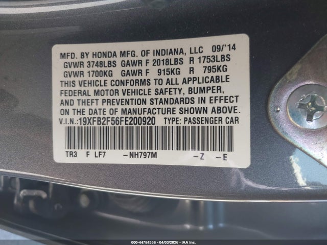 Honda Civic Lx 2015 19XFB2F56FE200920 Image 9