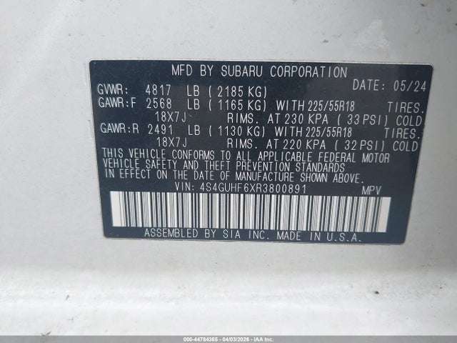 4S4GUHF6XR3800891 Subaru Crosstrek Sport