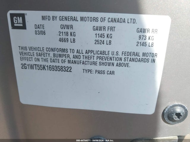 Aukcja sprzedaży 2006 Chevrolet Impala Lt, vin: 2G1WT55K169358322, numer aukcji: 44784371