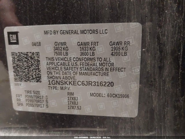 2018 CHEVROLET SUBURBAN 1GNSKKEC6JR316220 Photo 8