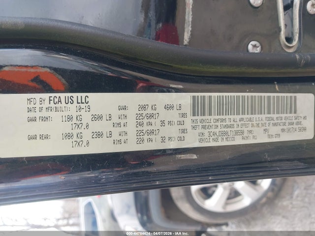 2020 Jeep Compass Latitude 4x4 მანქანა იყიდება აუქციონზე, vin: 3C4NJDBB0LT138590, აუქციონის ნომერი: 44784424