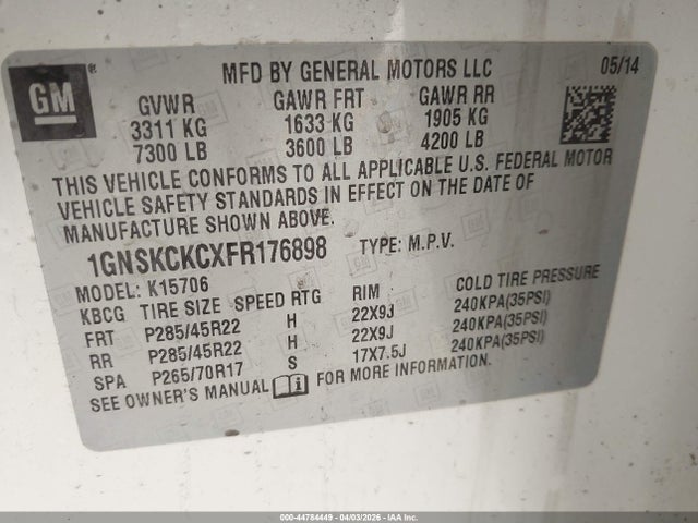 1GNSKCKCXFR176898 Chevrolet Tahoe Ltz