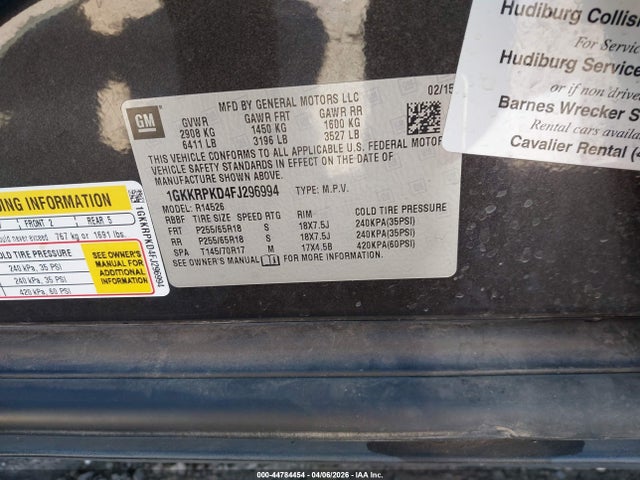1GKKRPKD4FJ296994 GMC Acadia Sle-2