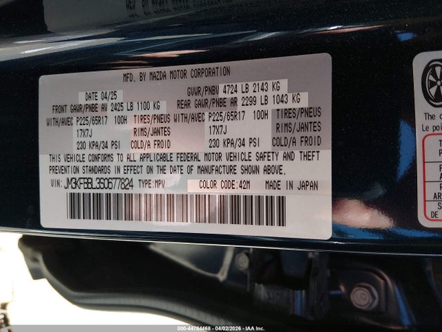 Aukcja sprzedaży 2025 Mazda Cx-5 2.5 S Select, vin: JM3KFBBL3S0677824, numer aukcji: 44784468