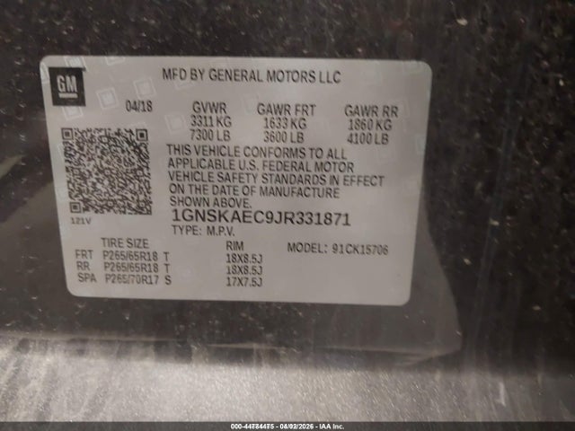1GNSKAEC9JR331871 Chevrolet Tahoe Ls