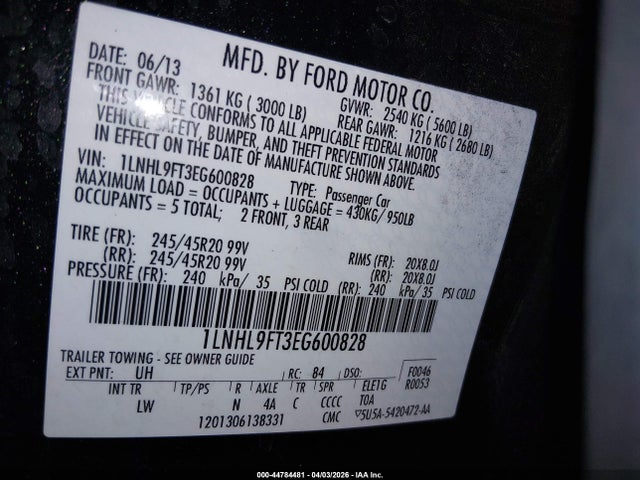 1LNHL9FT3EG600828 Lincoln Mks Ecoboost