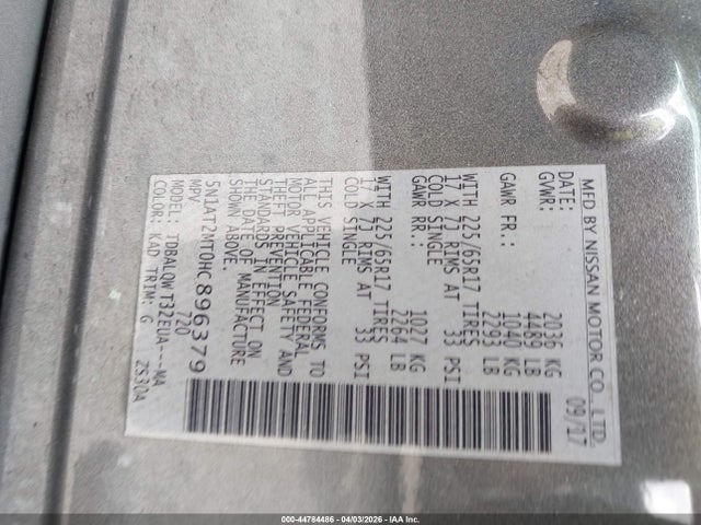 Aukcja sprzedaży 2017 Nissan Rogue Sv, vin: 5N1AT2MT0HC896379, numer aukcji: 44784486