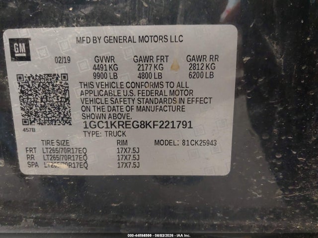 1GC1KREG8KF221791 Chevrolet Silverado 2500hd Wt