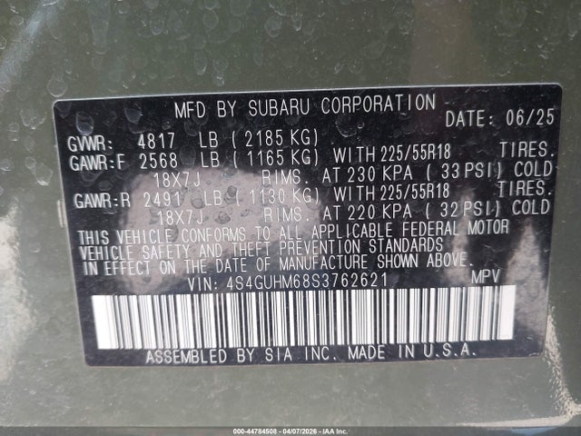 Продаж на аукціоні авто 2025 Subaru Crosstrek Limited, vin: 4S4GUHM68S3762621, номер лоту: 44784508
