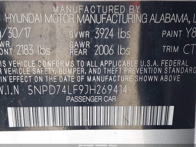 5NPD74LF9JH269414 Hyundai ELANTRA SE