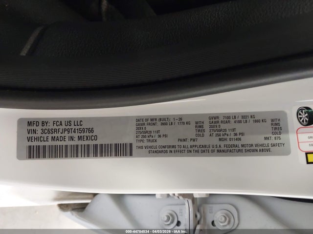 Продаж на аукціоні авто 2026 Ram 1500 Laramie  4x4 5'7 Box, vin: 3C6SRFJP9T4159766, номер лоту: 44784534