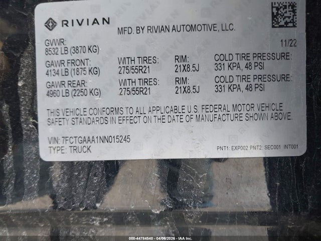 2022 RIVIAN R1T 7FCTGAAA1NN015245 Photo 8